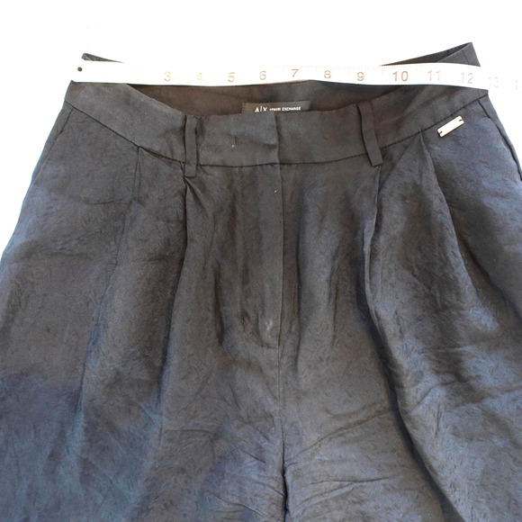 Armani Exchange Pants Womens 2 Black Pleated Cuffed Jacquard High Rise Minimal - Picture 7 of 13
